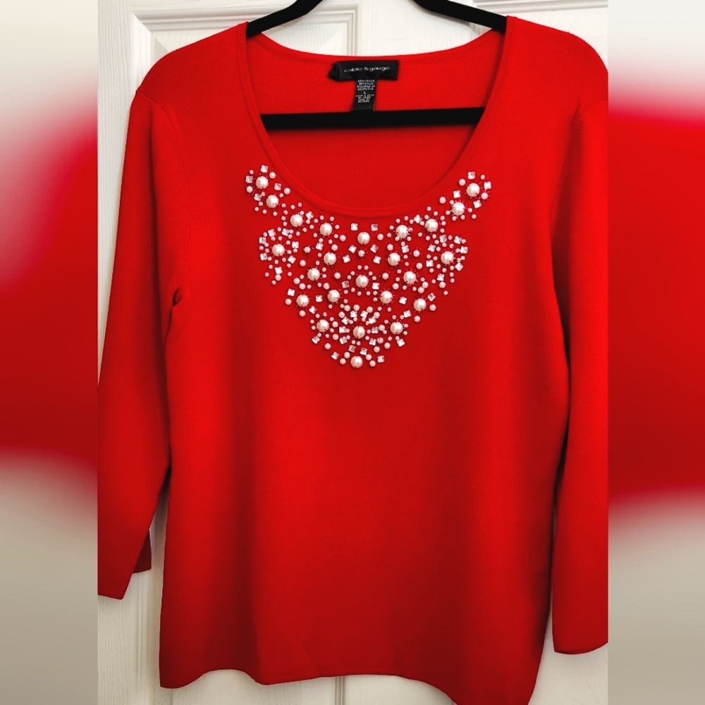 Knit top with pearl embellishments